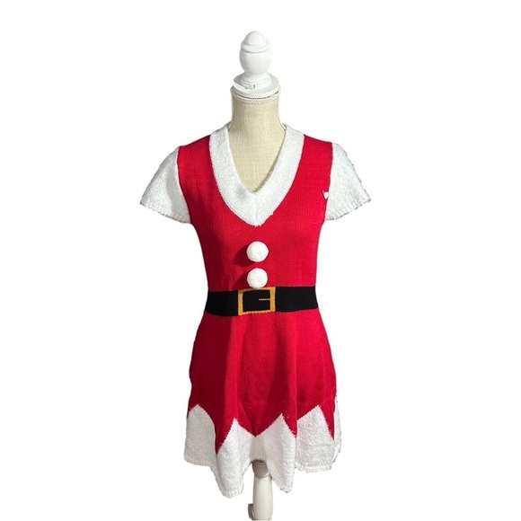Allison Britney Red White Black V-Neck Sweater Dress Sz S NWOT Mrs Santa Claus - Picture 1 of 14